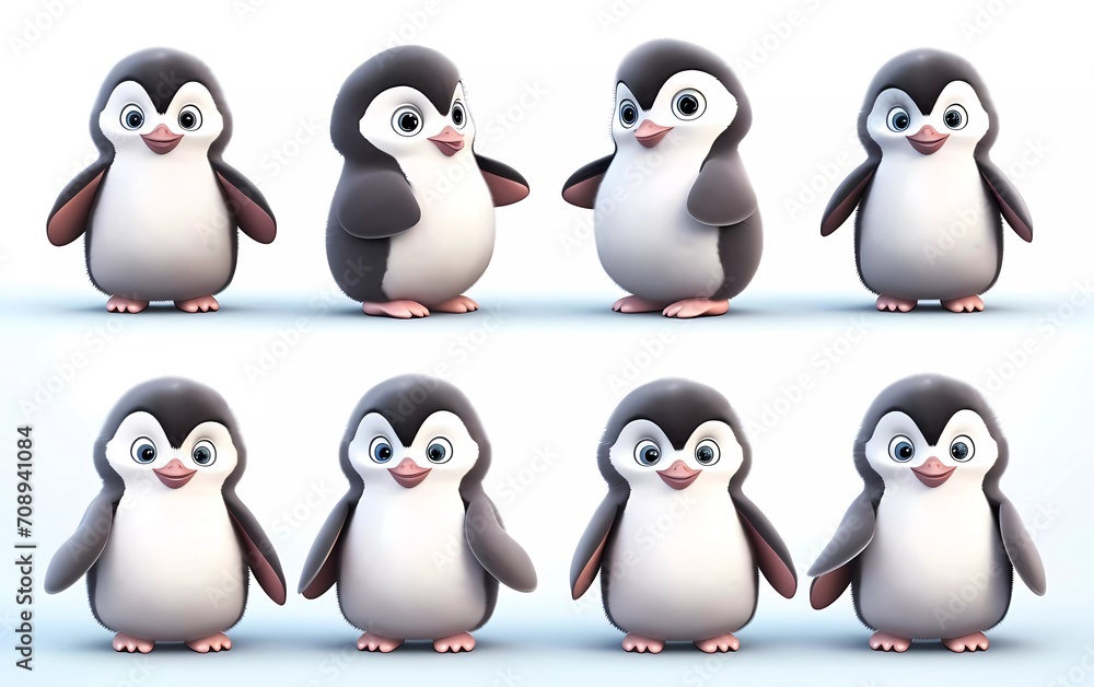 collection of 3d illustrations of cute cartoon polar penguin chicks, in various styles, on a white background. generative ai collection of 3d illustrations of cute cartoon polar penguin chicks, in various styles, on a white background. generative ai
