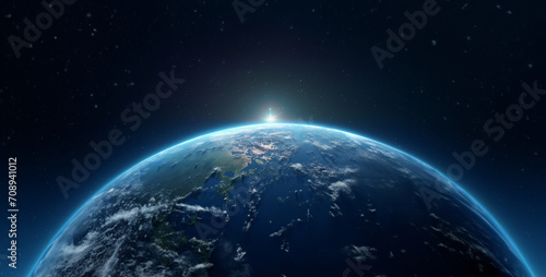 realistic 3d personality End with a shot, earth in space, earth and sun, earth and moon