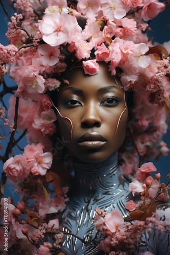 portrait of a woman with floral composition