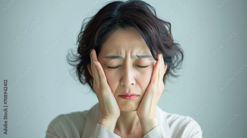 頭痛に顔を歪める中年女性1