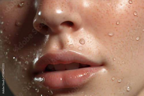 woman's face close-up water freshness water drops