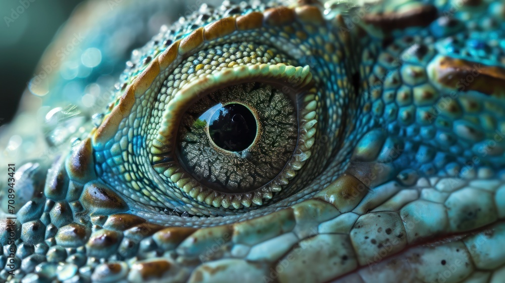 Fototapeta premium a close up of a lizard's eye with drops of water on it's furthest part of it's body and it's outer part.