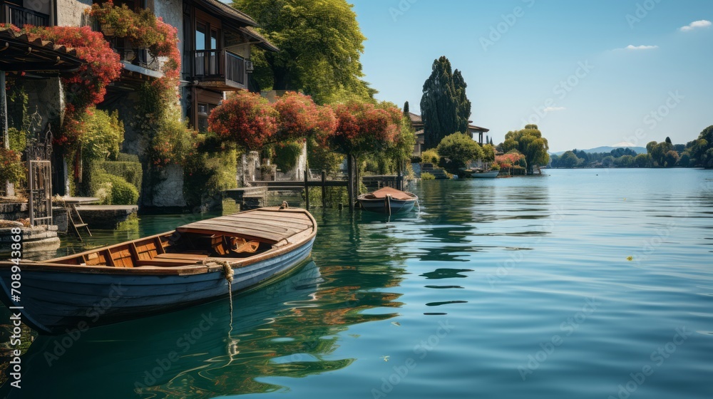 Fototapeta premium Jiangnan Ancient Town, River Water, Boats