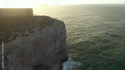 Aerial video of the cliffs at Cape St. Vincent. View of the sea of the Algarve