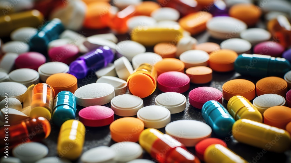 Top view multicolored pharmaceutical pills and capsules healthcare medication. Top view multicolored pharmaceutical pills and capsules healthcare medication.