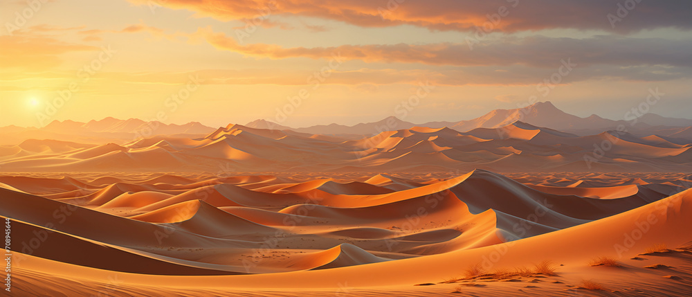 desert landscape at dawn in a widescreen background showing detail in the sand