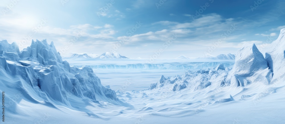 Winter landscape with large glaciers frozen sea and blizzards Artificial
