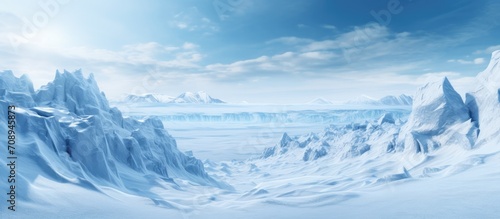 Winter landscape with large glaciers frozen sea and blizzards Artificial