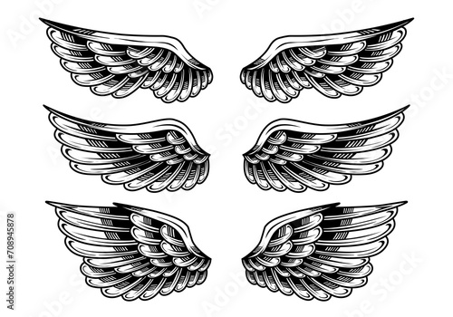 vector set of vintage angel wings tattoos