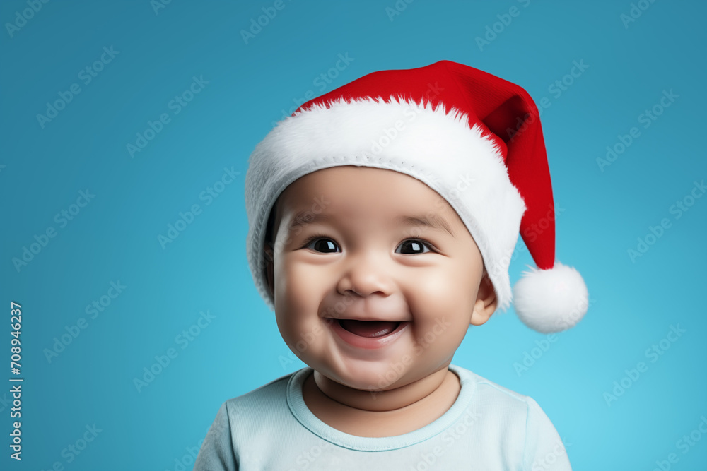 Capturing the festive spirit, a smiling baby dons a Christmas hat, creating a heartwarming holiday portrait on isolated background Capturing the festive spirit, a smiling baby dons a Christmas hat, creating a heartwarming holiday portrait on isolated background