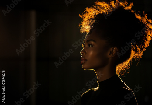 A Profile Shot of a Young Woman Outlined in Light from Backlighting