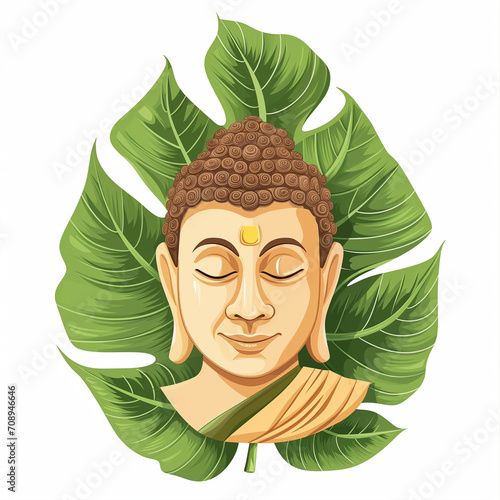 Illustrating the spiritual essence of Guru Purnima or Buddha Purnima, a celebration in India and Nepal. Vesak day depicted with a vector of Pipal leaf on a serene white background photo