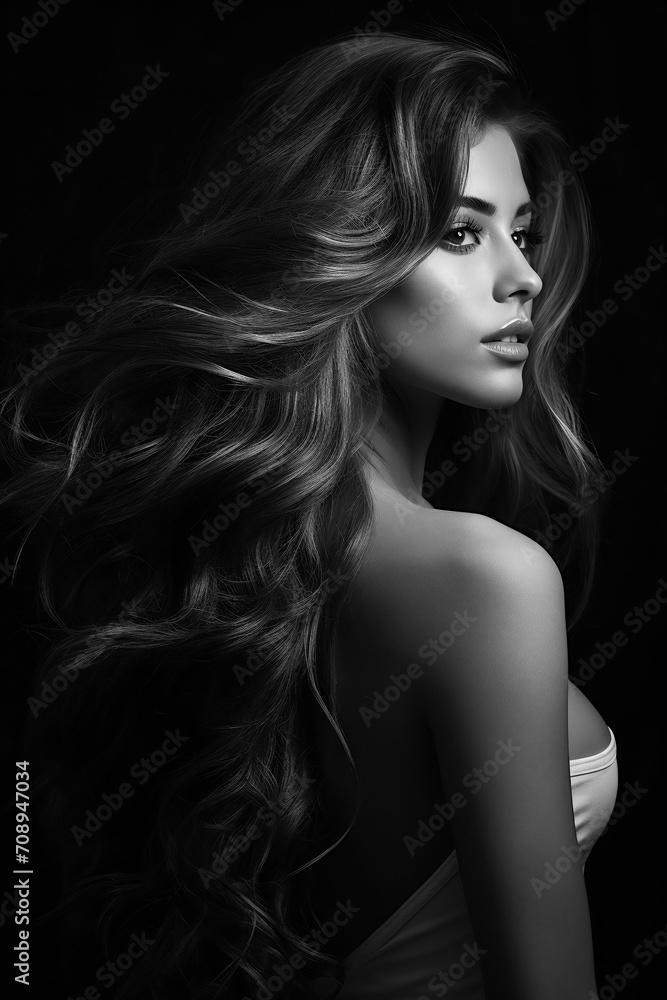 A beautiful young woman posing, black and white A beautiful young woman posing, black and white