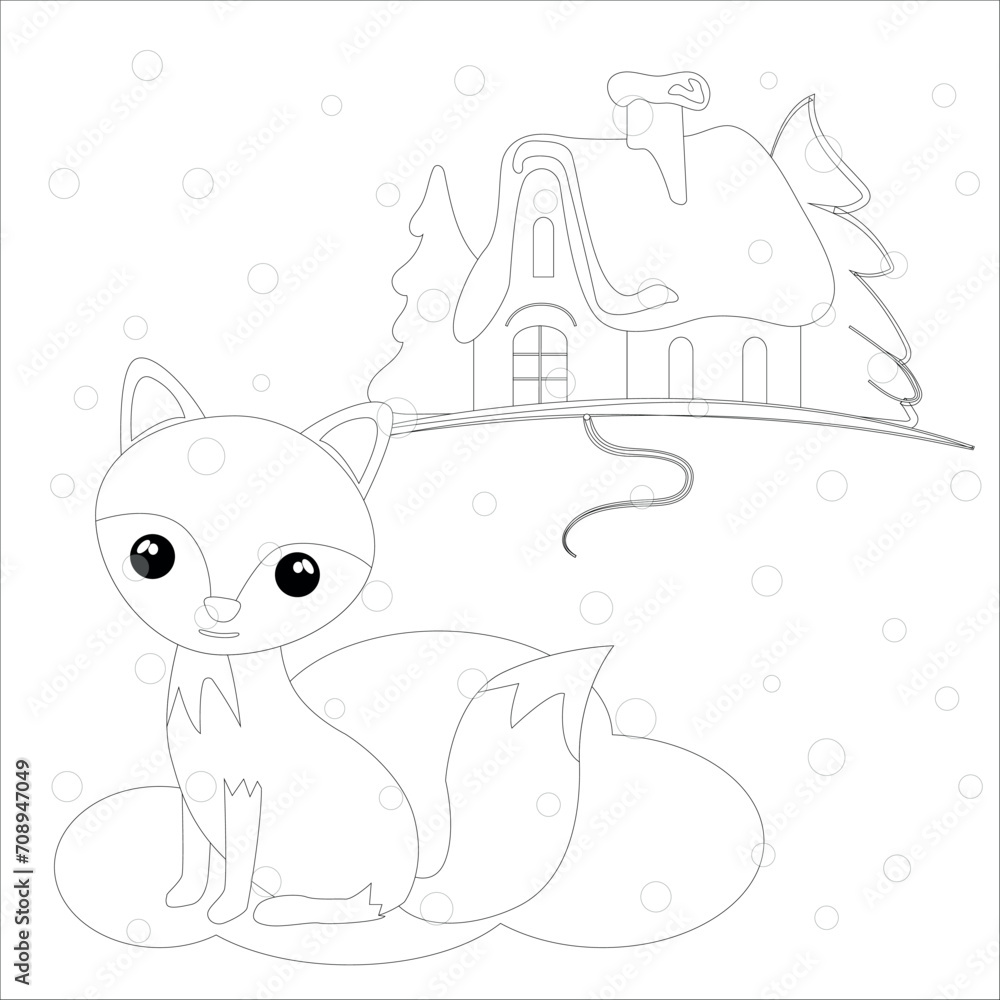 Fototapeta premium Vector image children's illustration coloring book. A fox in a coloring book for children's creativity and development.