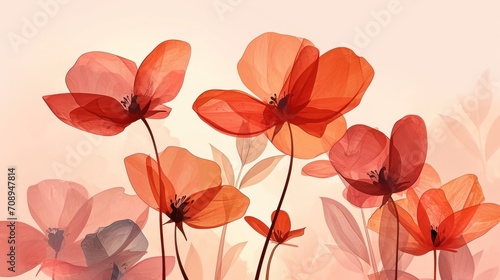  a close up of a bunch of red flowers on a white and pink background with a light pink background and a few red flowers in the middle of the picture.