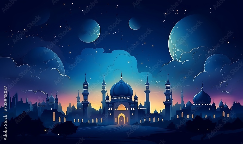 Ramadan cartoon themed background with perfect coloring. generative Ai

