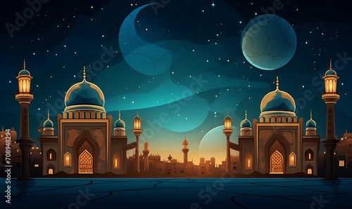 Ramadan cartoon themed background with perfect coloring. generative Ai

