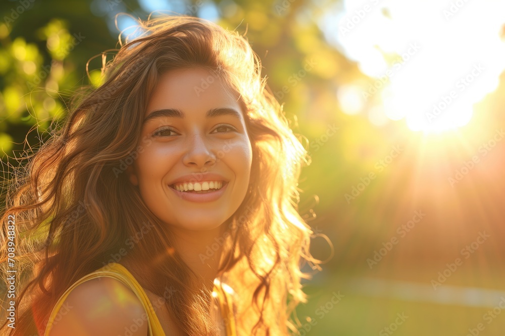 Closeup Shot Of Happy Young Woman Enjoying Sunny Day Outdoors Closeup Shot Of Happy Young Woman Enjoying Sunny Day Outdoors