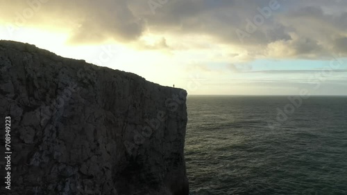 Aerial video of the cliffs at Cape St. Vincent. View of the sea of the Algarve