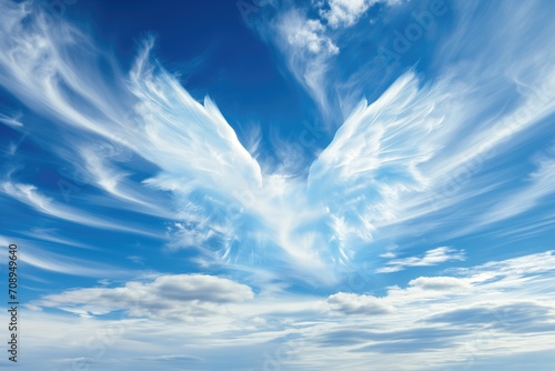 Heavenly Angel Wing Clouds Adorn The Vast Blue Sky © Anastasiia