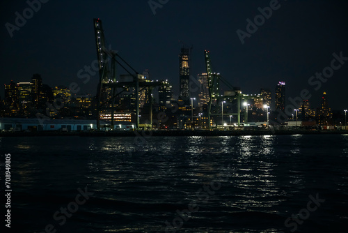 Brooklyn harbor at night from Hudson bay, Red Hook, New York