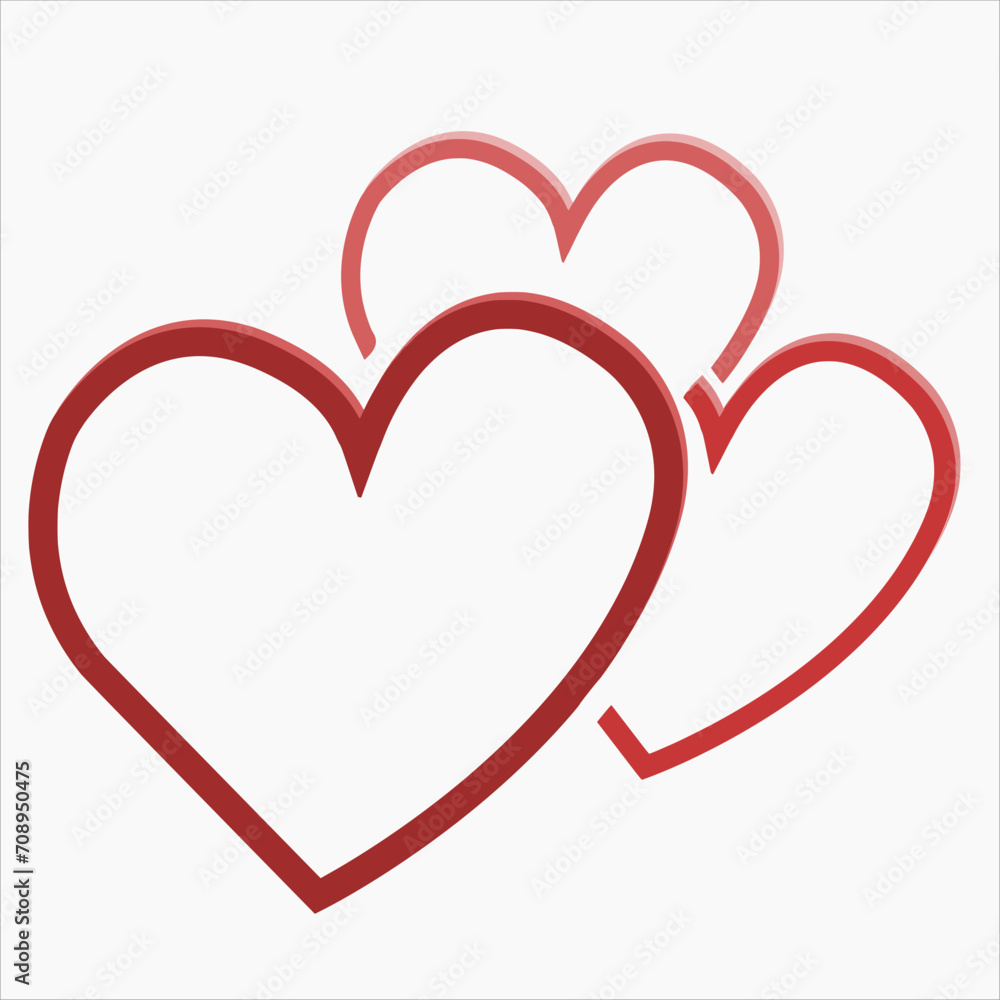 Three pink heart , aligned in sequence from front to back, shaping an logo without a background. Illustration Vector in eps file.