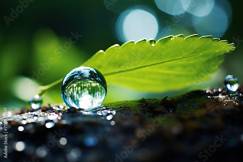 water drops on green leaf. Generative Ai