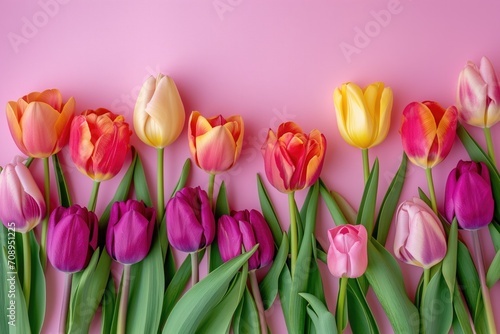 Artistically Styled Tulips Creating A Vibrant Composition On A Pink Background