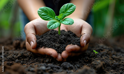 Small Plant Into The Ground - Hands Planting Young Tree