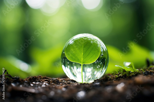 water drops on green leaf. Generative Ai