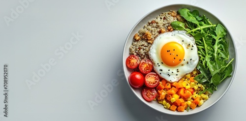 a healthy breakfast vibe with photo featuring a Quinoa and Egg Breakfast Bowl