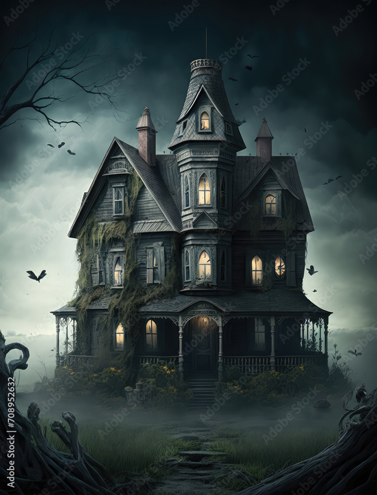 Spooky haunted house illustration on a stormy night. Spooky haunted house illustration on a stormy night.