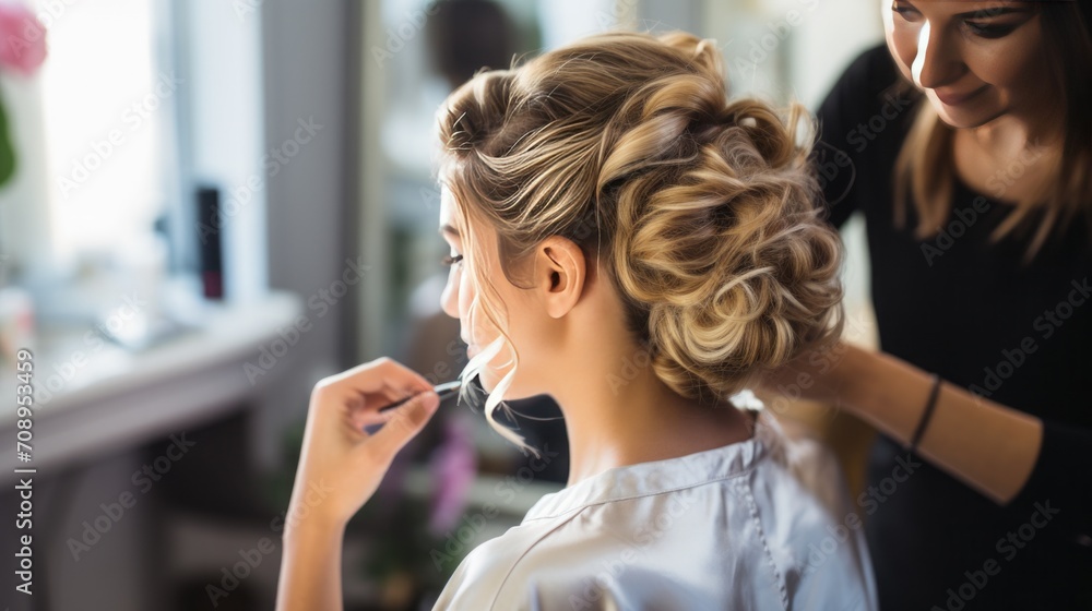 Close-up shots of a hair stylist crafting an elegant updo for a special occasion, emphasizing precision and attention to detail, Close-up shots of a hair stylist crafting an elegant updo for a special occasion, emphasizing precision and attention to detail,