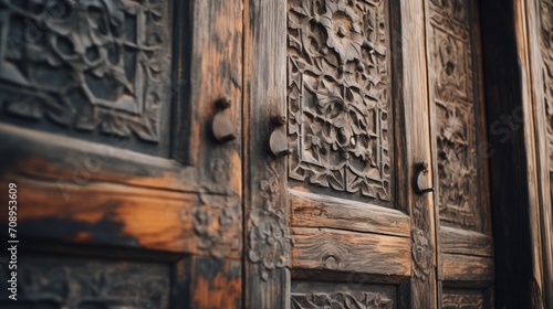 
Close-up shots of the intricate details on a weathered wooden door, showcasing the beauty of its imperfections and the stories it holds,