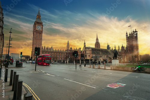 Fotografie, Obraz Big Ben, the Houses of Parliament and Westminster bridge in London, United Kingdom