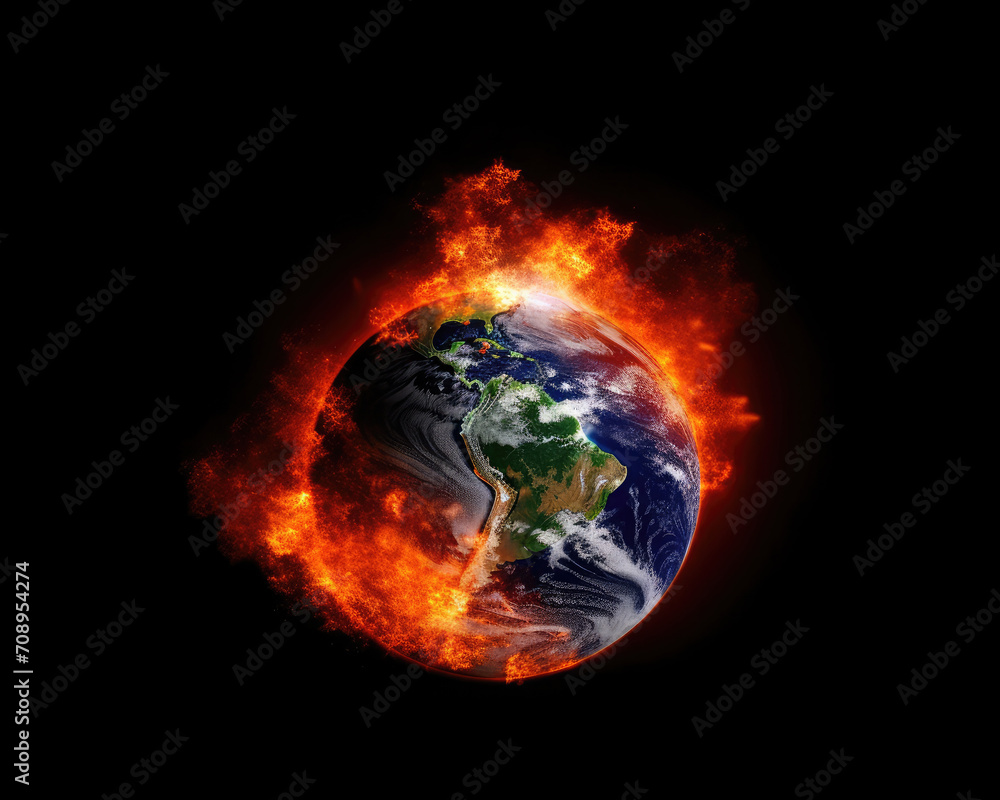 Fototapeta premium Earth among flames. Burning the planet. Ecological crisis concept. 