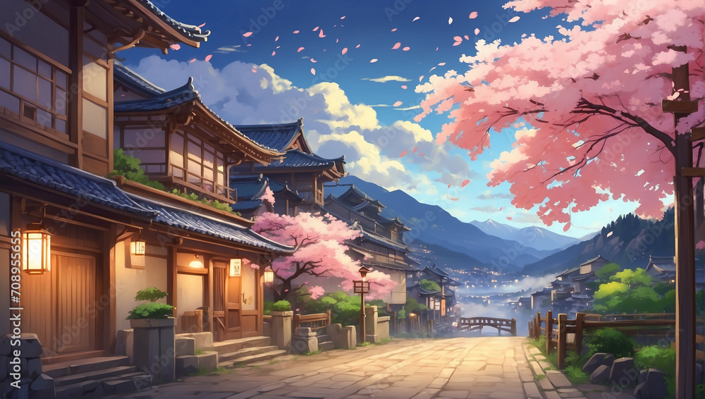 AI generated Japanese anime spring scenery