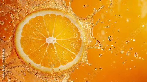 A Fresh Orange Slice Amidst a Burst of Juicy Droplets