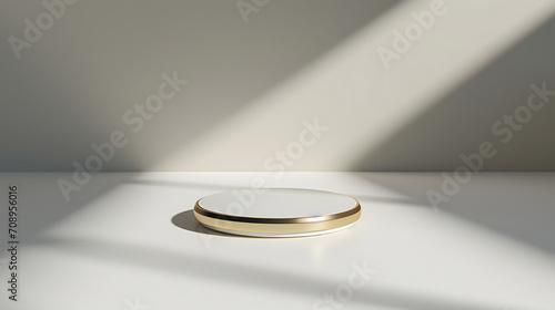 3D render of golden white tone podium minimal style for advertising.