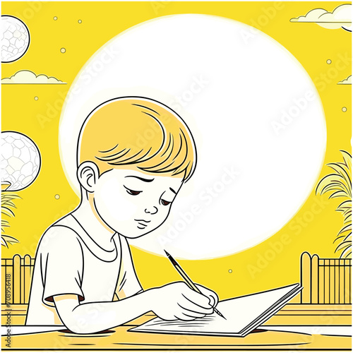 Making notes about dreams. Little boy