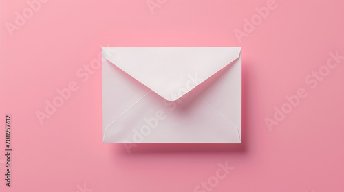 Valentine's day minimalistic background with envelope on pink background. 