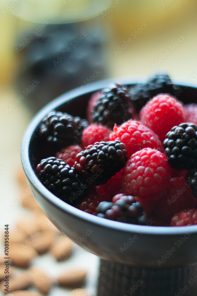 Wholesome Berry Bliss: Nutrient-Rich Bowl of Raspberries and Blackberries, Perfect for Breakfast and Snacking Wholesome Berry Bliss: Nutrient-Rich Bowl of Raspberries and Blackberries, Perfect for Breakfast and Snacking