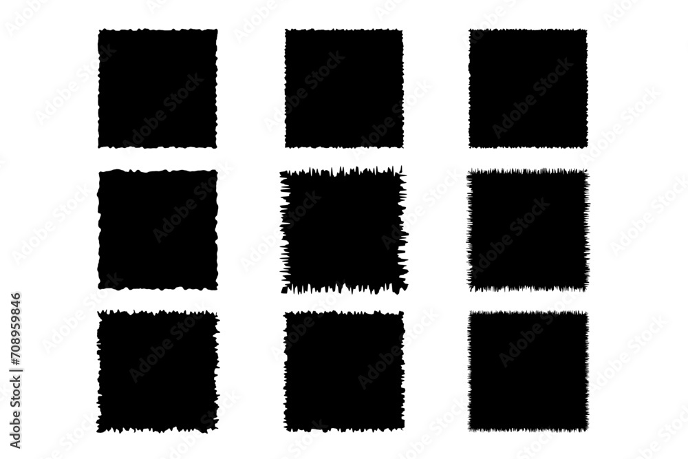 Rough edge rectangle shape. Rip jagged grunge paper border for collage label. Square sheet sticker silhoette template with zigzag line. Torn boarder vintage banner. Round tattered cut box Rough edge rectangle shape. Rip jagged grunge paper border for collage label. Square sheet sticker silhoette template with zigzag line. Torn boarder vintage banner. Round tattered cut box