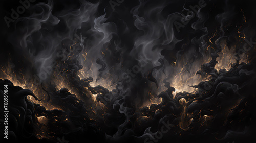 Thick Dark Smoky Fiery Gray and Black Artwork Backdrop or Banner