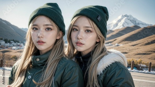 Girls in mountains