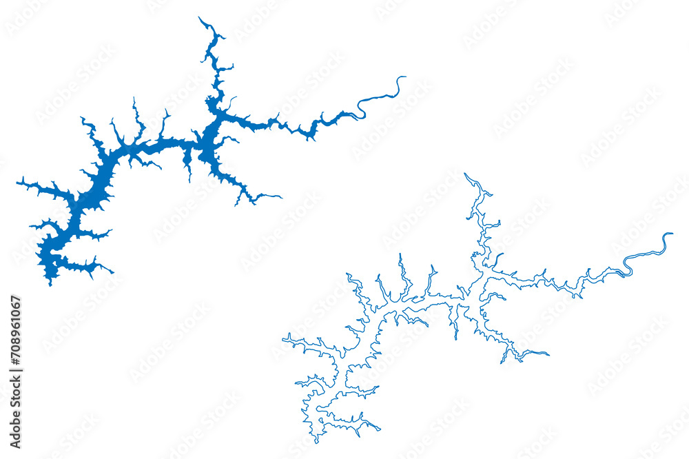 Sao Simao Lake (Federative Republic of Brazil) map vector illustration, scribble sketch Reservoir Usina de Sao Simao dam map