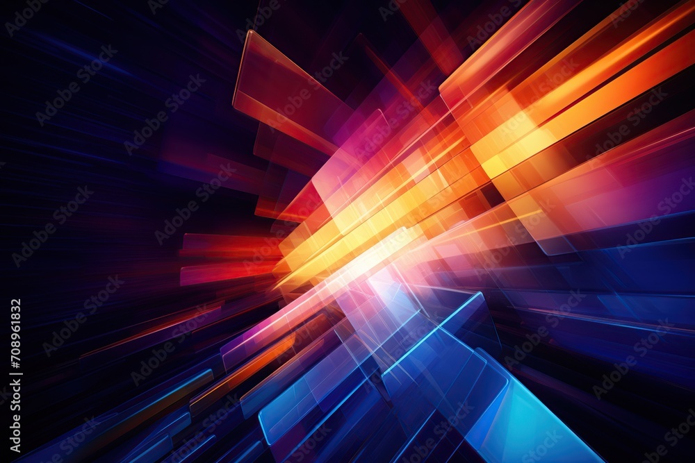 Obraz premium An abstract work of art composed of colored lines and geometric figures, Low angle view, backlight photography, infographic drawing, Generative Ai 