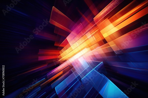 An abstract work of art composed of colored lines and geometric figures  Low angle view  backlight photography  infographic drawing  Generative Ai 