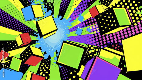 Wow pop art Fall cubes. Vector colorful background in pop art retro comic style.