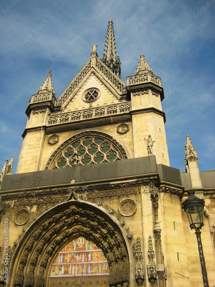 Saint-Laurent church shining against the blue sky in Paris, France